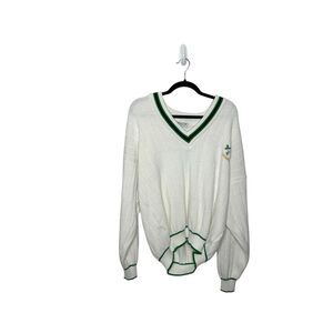 Vintage Swallow Ireland Long Sleeve V neck White Embroidered Sweater Mens Sz XL